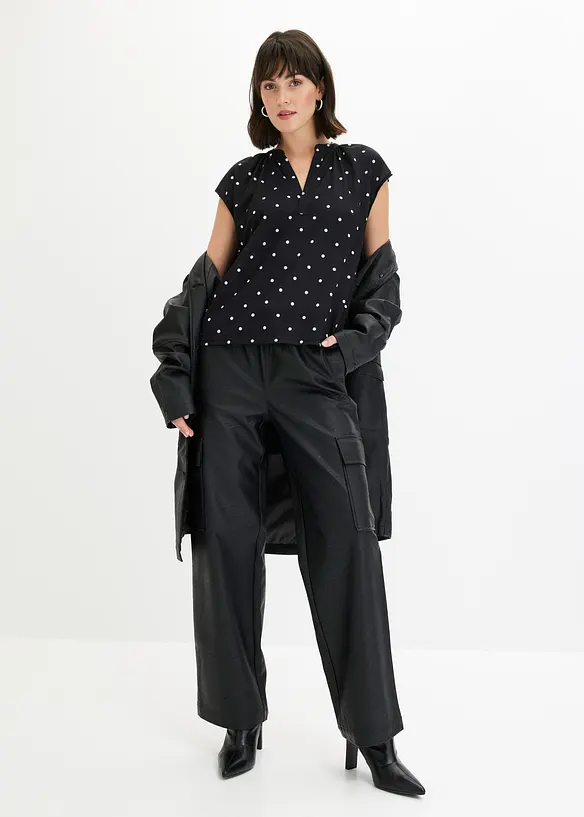 Maglia serafino a maniche corte in misto viscosa, bonprix
