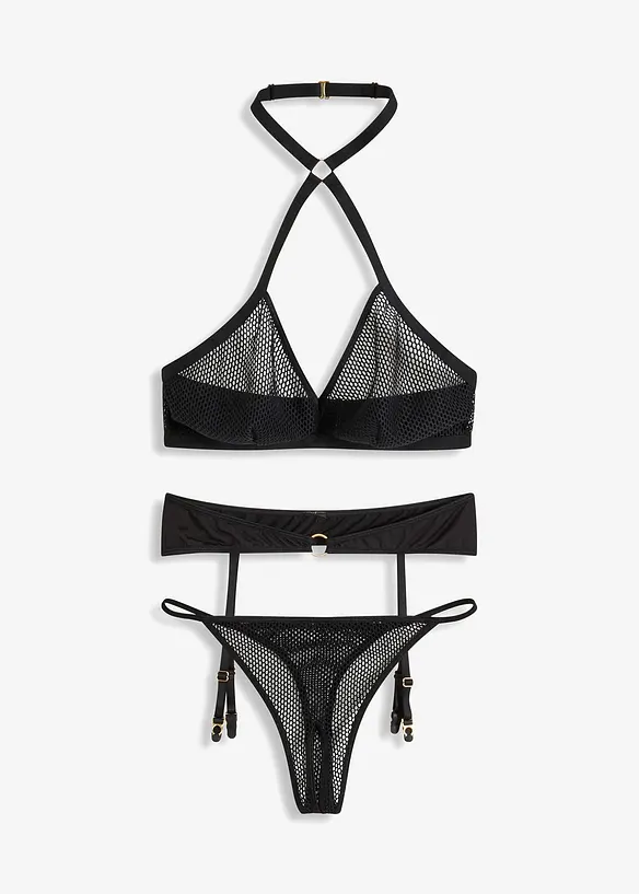 Bralette + perizoma + reggicalze (set 3 pezzi), bonprix