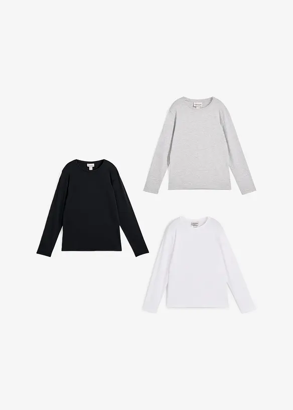 Maglia a maniche lunghe in cotone biologico (pacco da 3), bonprix