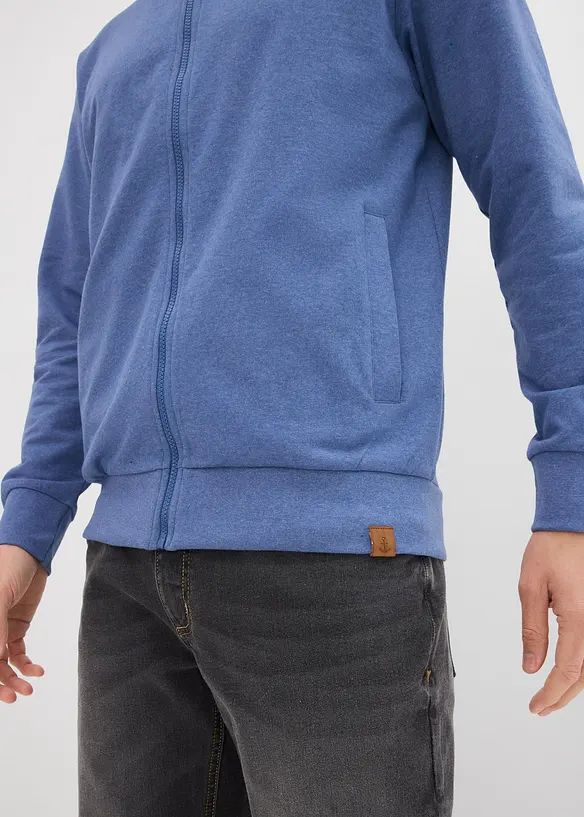 Felpa con zip con collo dritto e poliestere riciclato, bonprix
