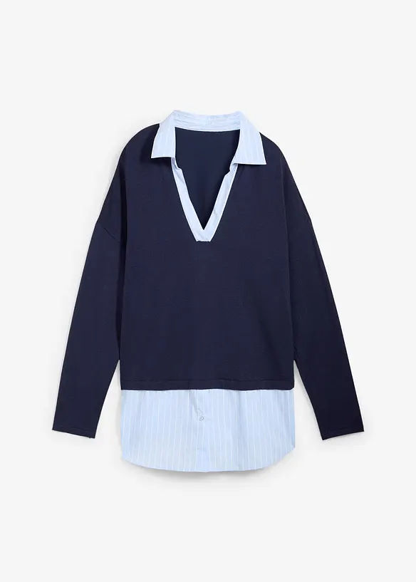 Maglione in filato fine con inserto di camicia, bonprix