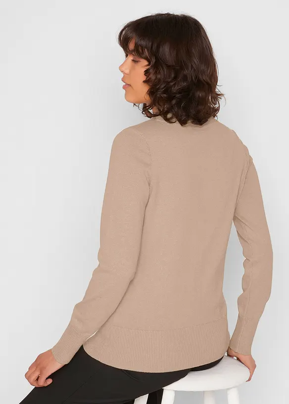 Maglione basic in maglia fine con collo dritto e cotone riciclato, bonprix