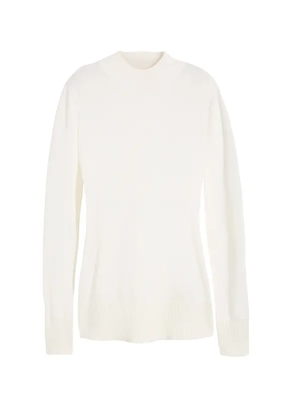 Maglione basic in maglia fine con collo dritto e cotone riciclato, bonprix