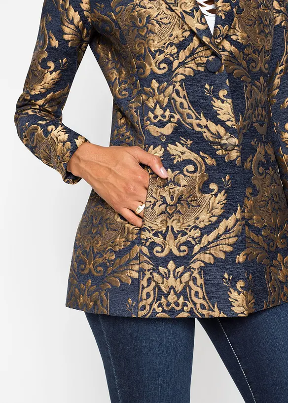 Blazer corto in fantasia jacquard dorata, petite, bonprix