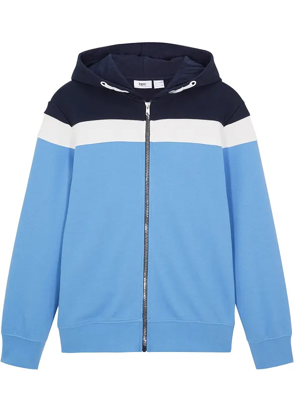 Felpa con zip e cappuccio in misto cotone morbido, bonprix