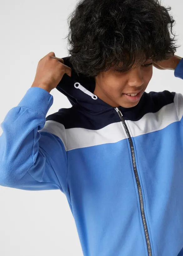 Felpa con zip e cappuccio in misto cotone morbido, bonprix