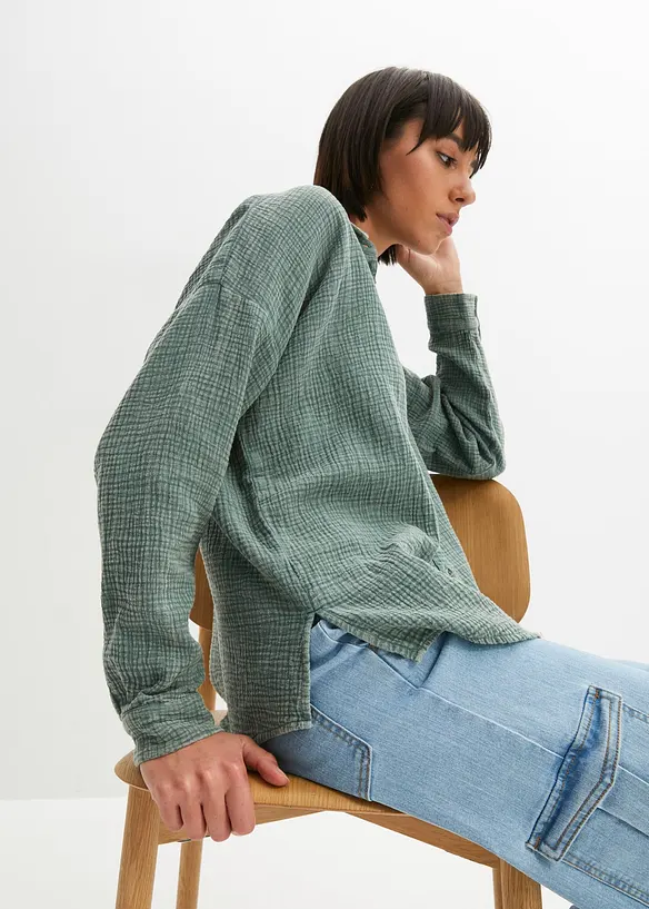 Camicia larga in mussola effetto used, bonprix