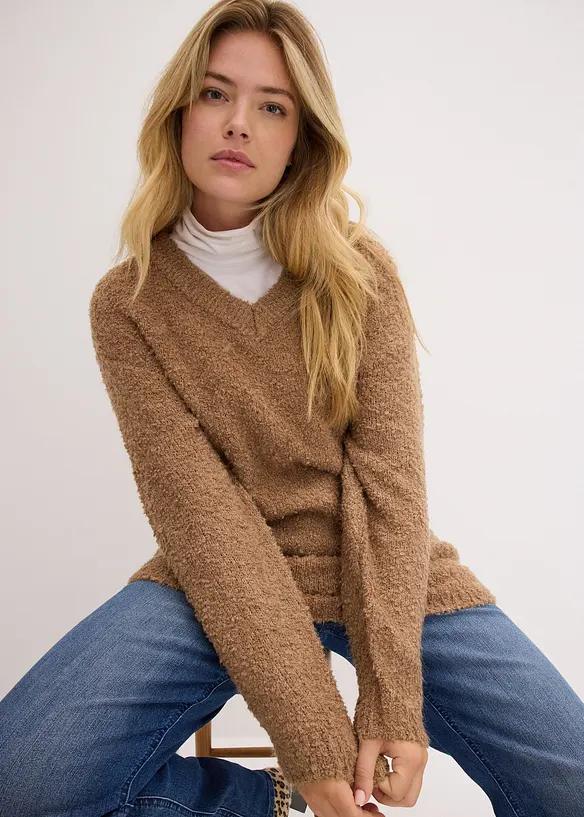 Maglione in filato grosso con scollatura a V, bonprix