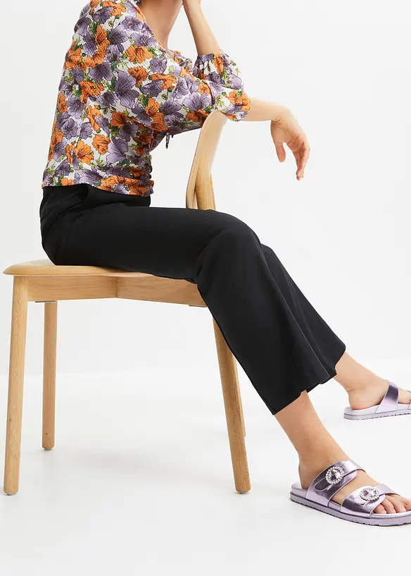 Pantaloni in misto lino e viscosa, vita alta, bonprix