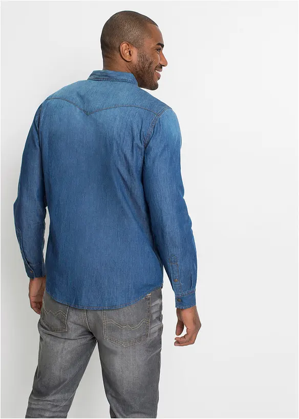 Camicia di jeans a maniche lunghe in puro cotone, slim fit, bonprix