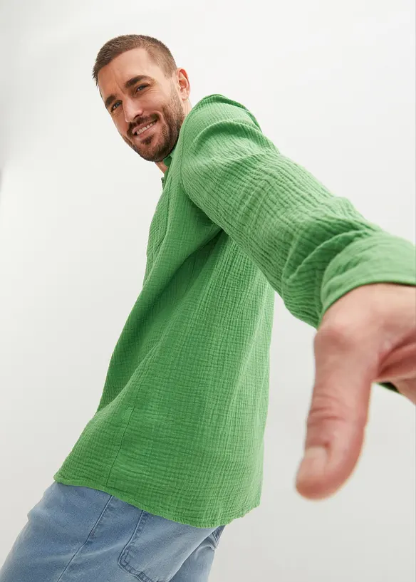 Camicia a maniche lunghe in mussola di puro cotone, bonprix