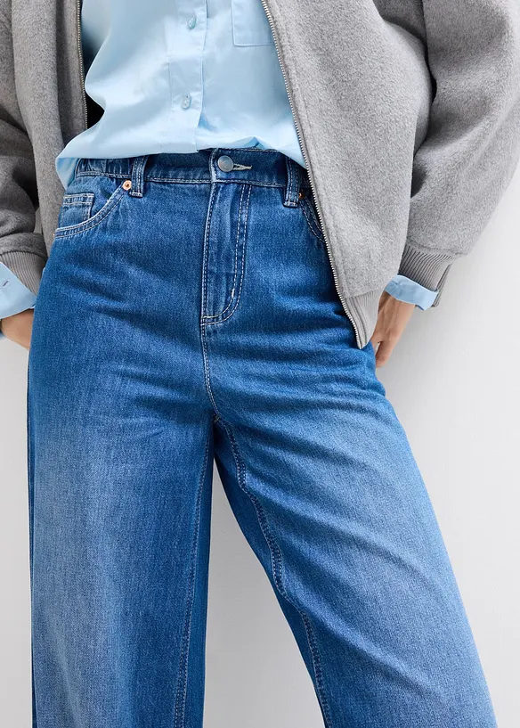 Jeans wide leg con cinta comoda, vita alta, bonprix