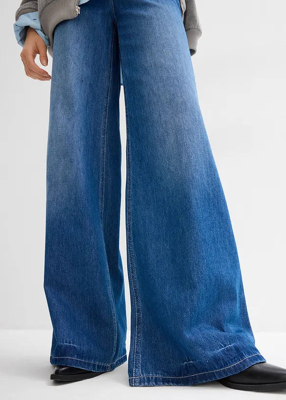 Jeans wide leg con cinta comoda, vita alta, bonprix