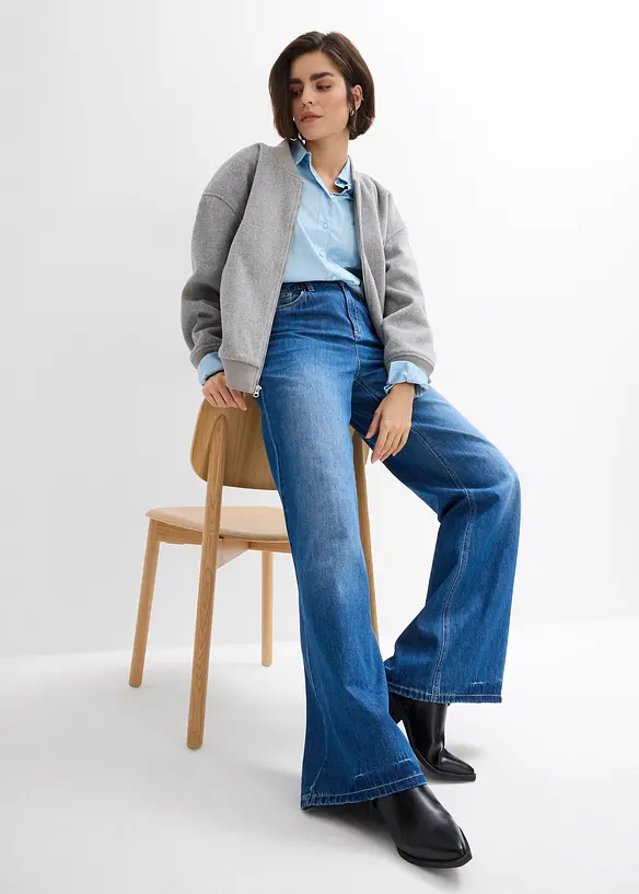 Jeans wide leg con cinta comoda, vita alta, bonprix
