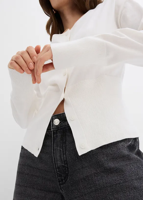 Cardigan in filato fine di misto cotone, bonprix