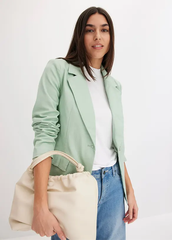 Blazer elasticizzato in twill con cintura da annodare, bonprix