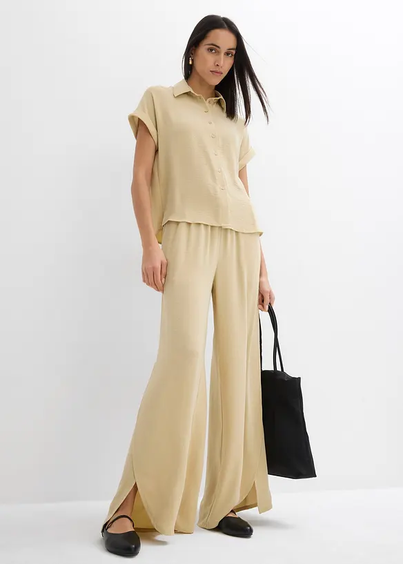 Pantaloni a palazzo in crêpe strutturato, bonprix