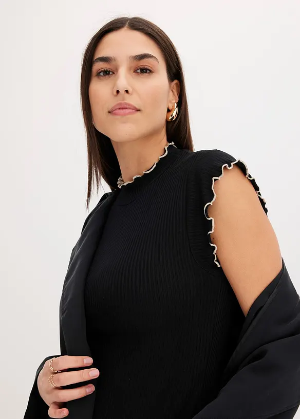 Maglia a costine con finiture arricciate, bonprix