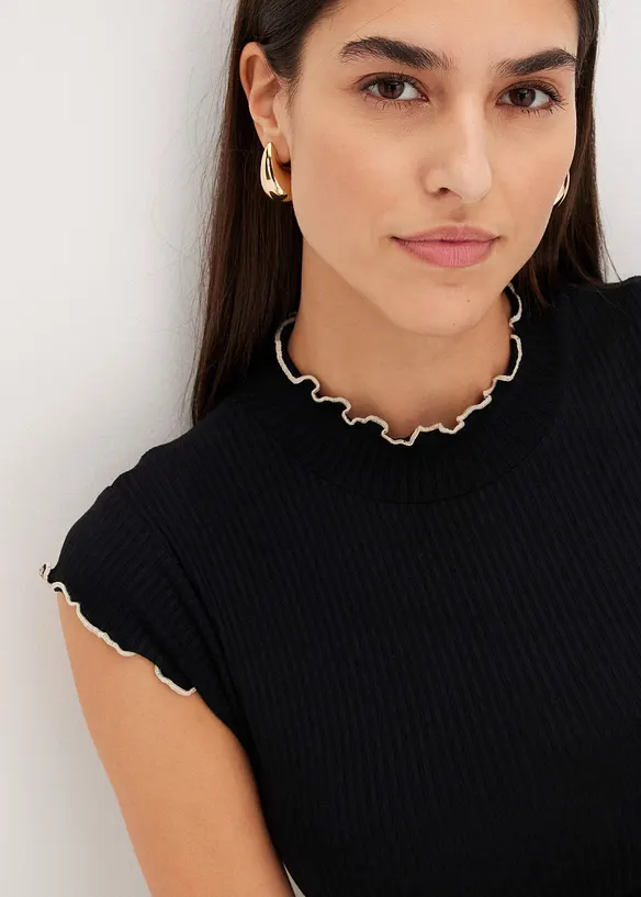 Maglia a costine con finiture arricciate, bonprix