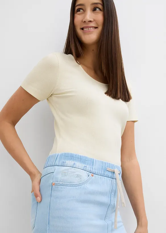 Jeans wide leg con cinta comoda, vita media, bonprix