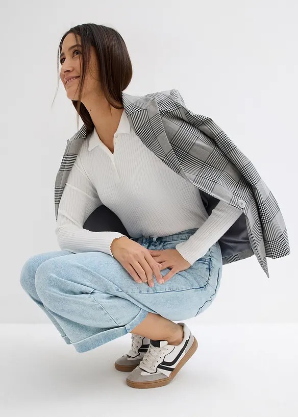 Jeans wide leg cropped, vita alta, bonprix