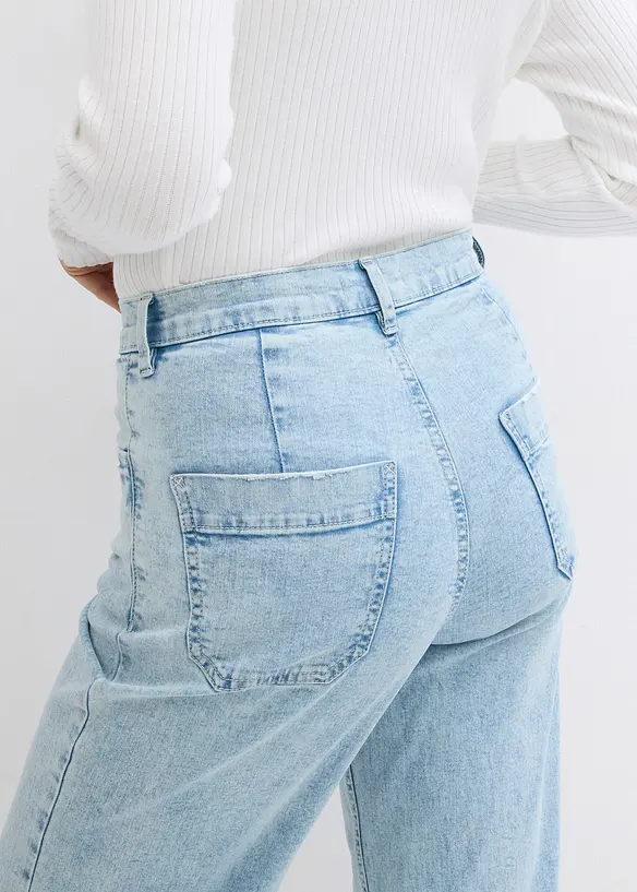 Jeans wide leg cropped, vita alta, bonprix