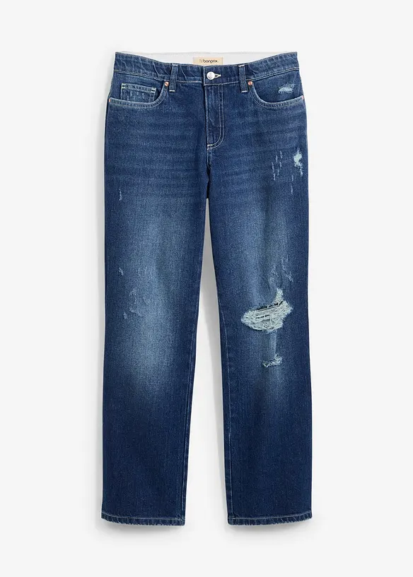 Jeans straight cropped con cinta comoda, vita media, bonprix
