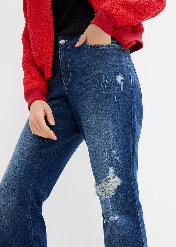 Jeans straight cropped con cinta comoda, vita media, bonprix