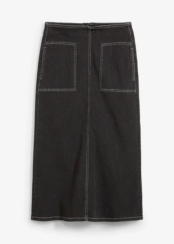 Gonna di jeans lunghezza midi, vita media, bonprix