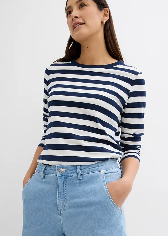 Jeans cropped a palloncino ultra morbidi, vita media, bonprix