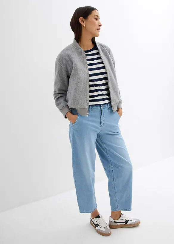 Jeans cropped a palloncino ultra morbidi, vita media, bonprix