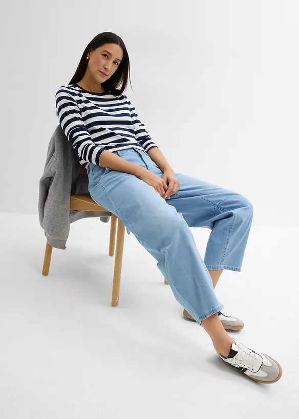 Jeans cropped a palloncino ultra morbidi, vita media, bonprix