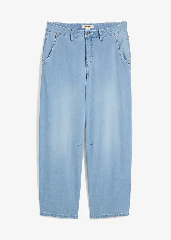 Jeans cropped a palloncino ultra morbidi, vita media, bonprix