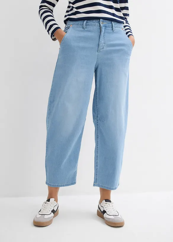 Jeans cropped a palloncino ultra morbidi, vita media, bonprix