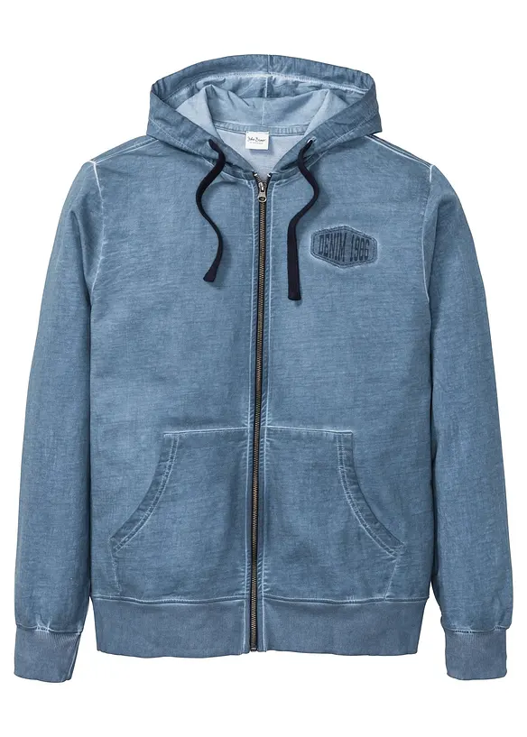 Felpa con zip e cappuccio effetto lavato, bonprix
