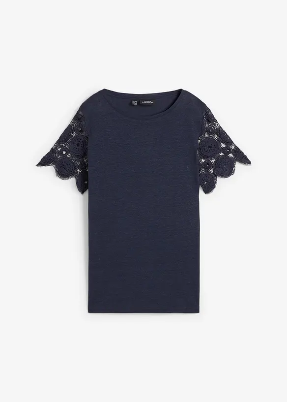 Maglia in puro lino con maniche effetto uncinetto, bonprix