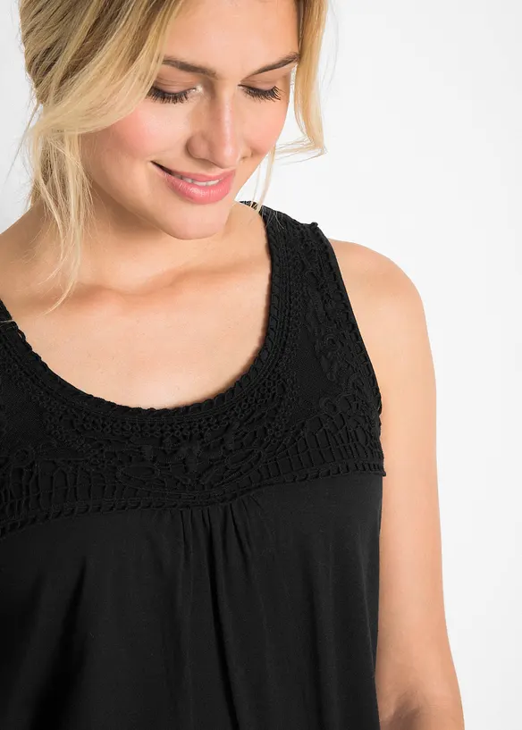 Top lungo in cotone con pizzo, bonprix