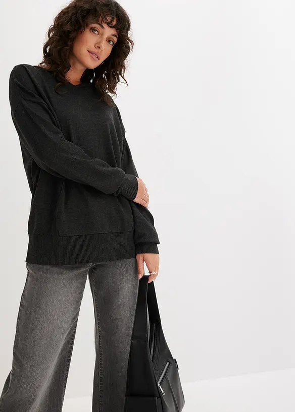 Maglione con cappuccio e tasca a marsupio in misto viscosa, bonprix