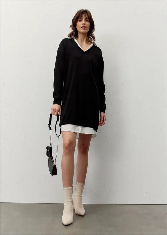 Abito in maglia con inserto di camicia, bonprix