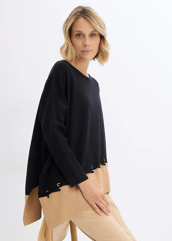 Maglione poncho in filato fine, bonprix