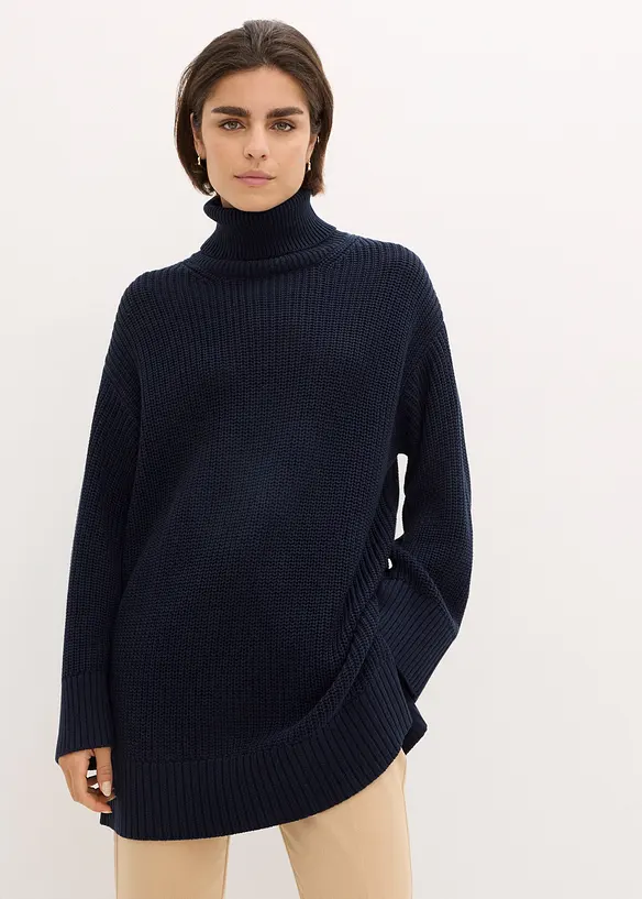 Maglione oversize a collo alto in misto cotone, bonprix