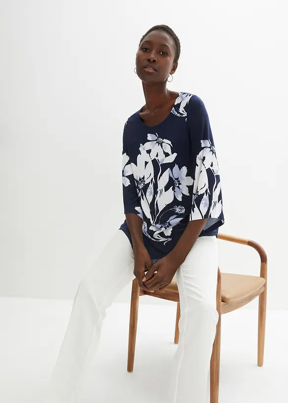 Maglia lunga in fantasia floreale, bonprix