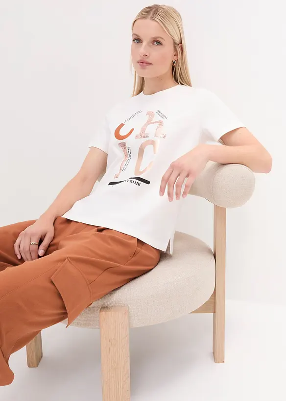 T-shirt con stampa glitterata, bonprix