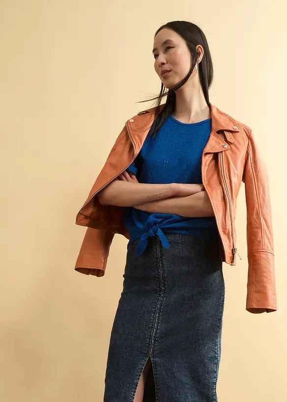 Maglia con maniche a pipistrello e ricami traforati, bonprix