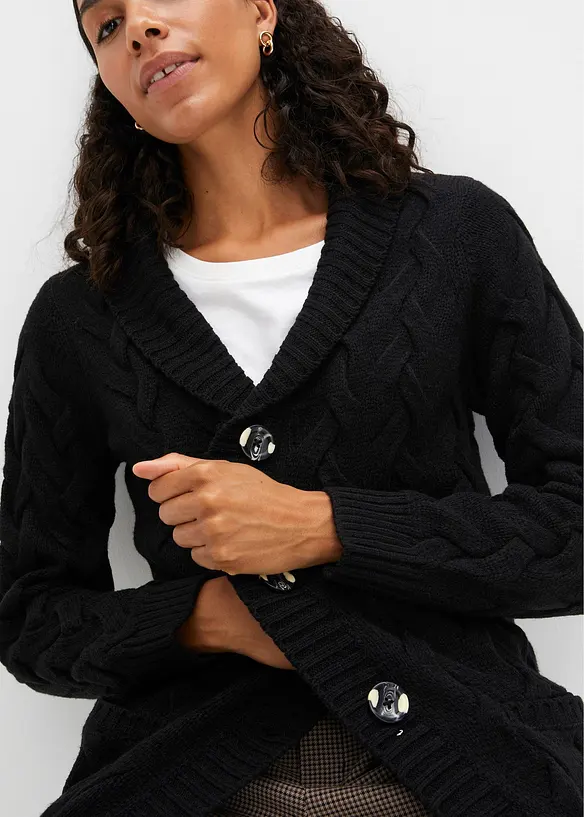 Cardigan con collo a scialle e lavorazione a trecce, bonprix