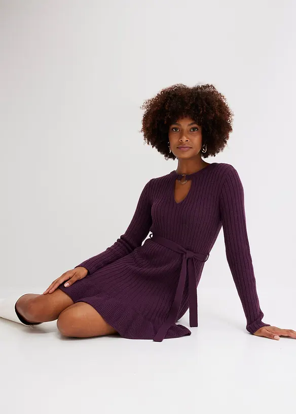 Abito in maglia a coste con anello, bonprix