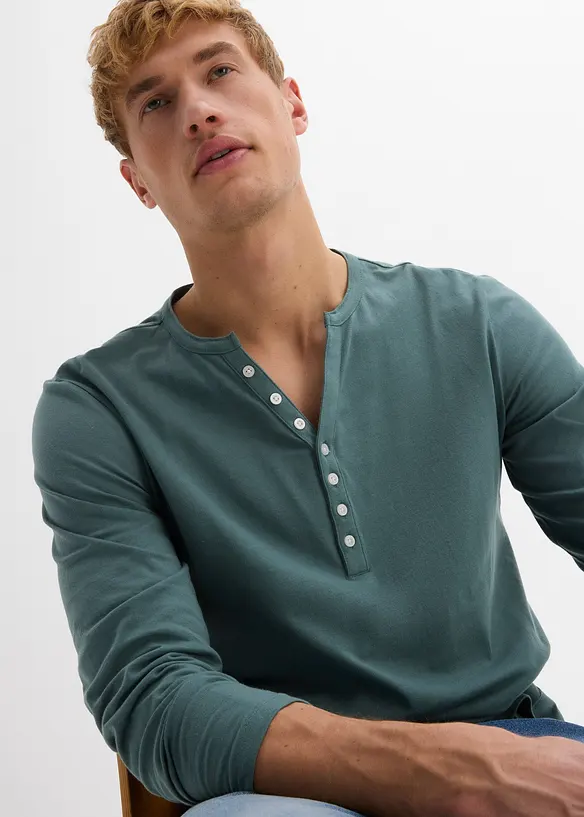 Maglia serafino a maniche lunghe in puro cotone biologico, slim fit, bonprix