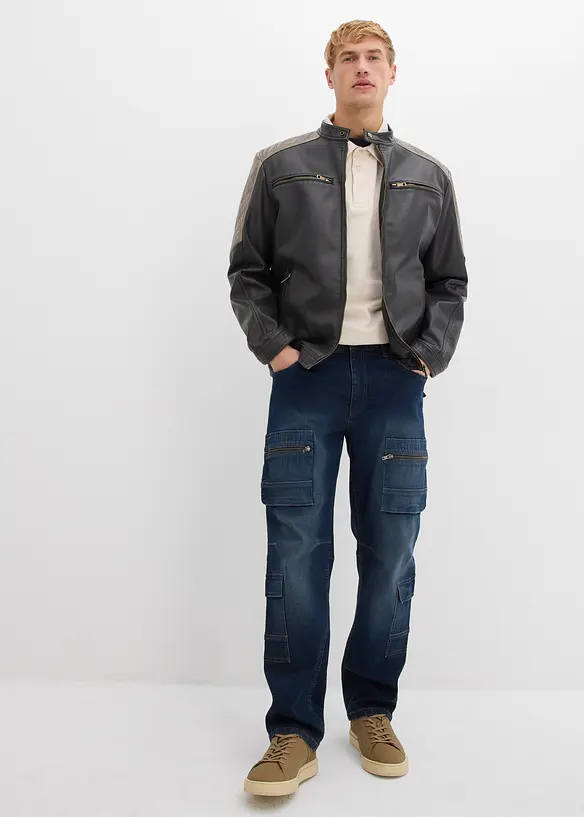 Jeans cargo elasticizzati loose fit, straight, bonprix