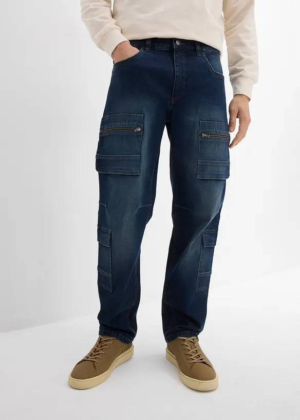 Jeans cargo elasticizzati loose fit, straight, bonprix
