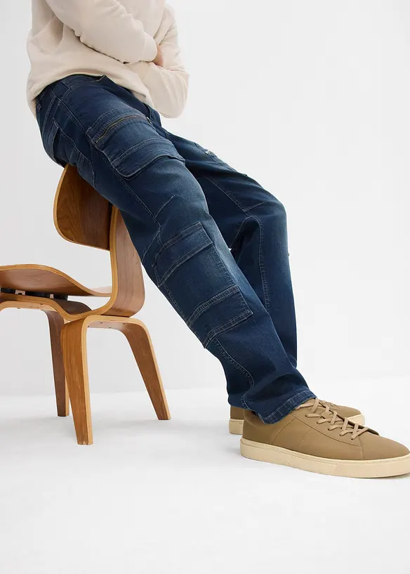 Jeans cargo elasticizzati loose fit, straight, bonprix